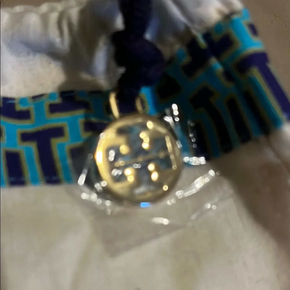 Tory Burch White and Blue Garment Bag with Geometric Trim